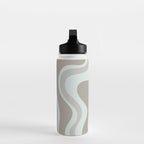 Liquid Swirl Abstract Pattern in Taupe Gray and Light Ice Blue Water Bottle Gallery Image 3