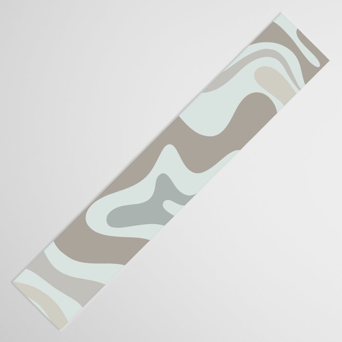 Liquid Swirl Abstract Pattern in Taupe Gray and Light Ice Blue Table Runner Gallery Image 3