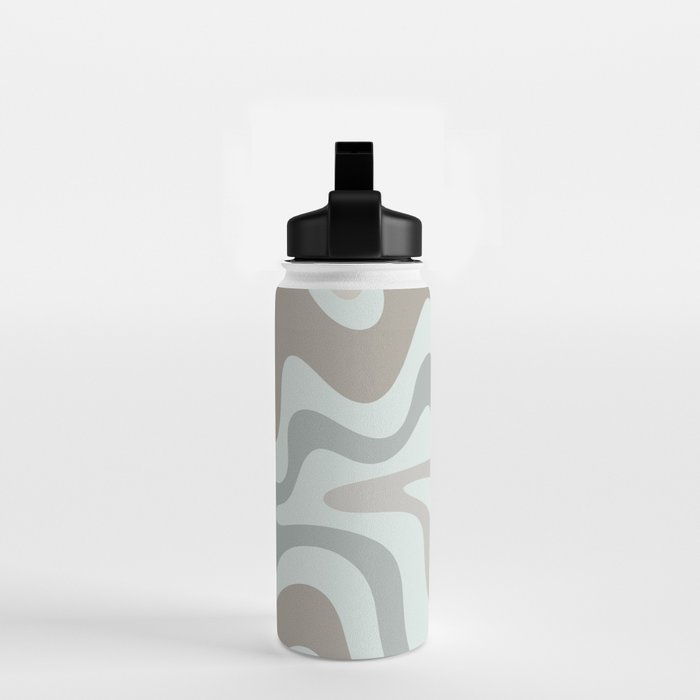 Liquid Swirl Abstract Pattern in Taupe Gray and Light Ice Blue Water Bottle Gallery Image 2