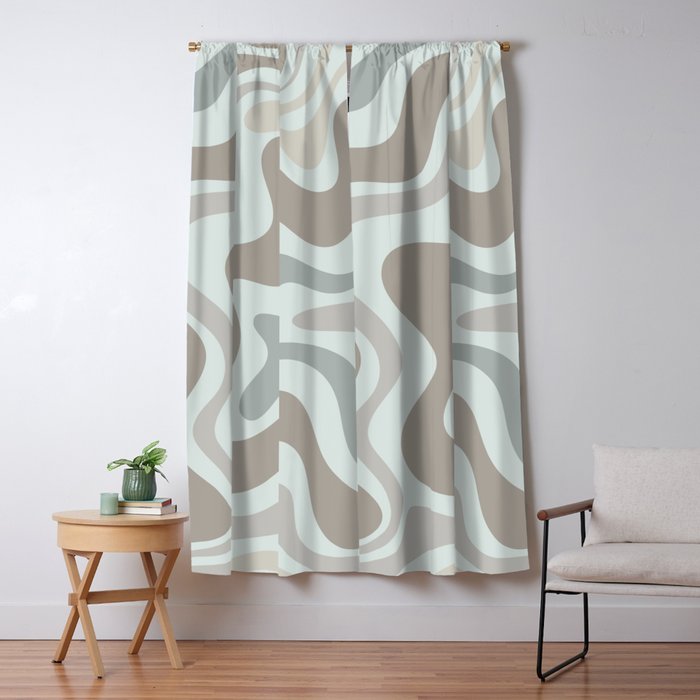 Liquid Swirl Abstract Pattern in Taupe Gray and Light Ice Blue Window Curtain Gallery Image 5