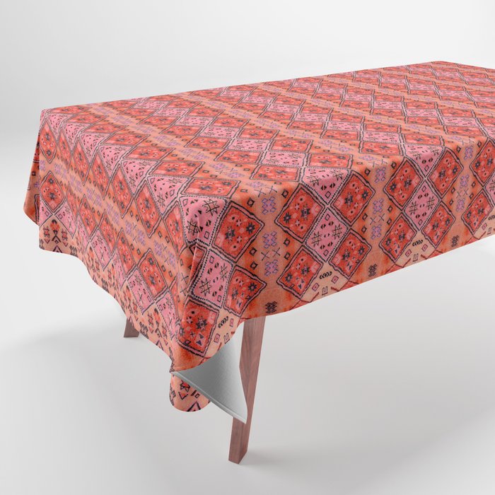 Bohemian Berber Orange Handmade Moroccan Fabric Texture Tablecloth Gallery Image 1