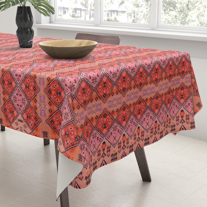 Bohemian Berber Orange Handmade Moroccan Fabric Texture Tablecloth Gallery Image 3
