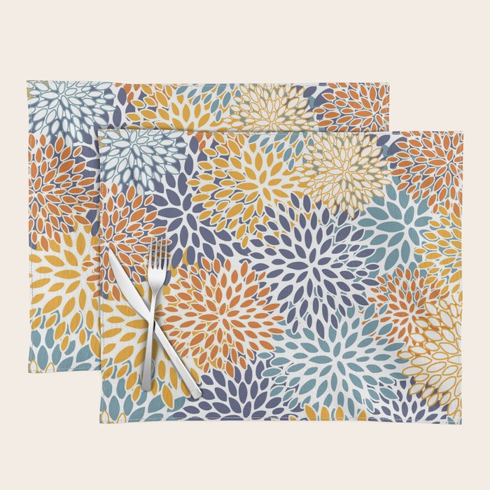 Floral Blooms, Blue, Teal, Orange, Yellow Placemat Gallery Image 1