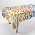 Floral Blooms, Blue, Teal, Orange, Yellow Tablecloth Gallery Image 1