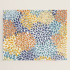 Floral Blooms, Blue, Teal, Orange, Yellow Jigsaw Puzzle Gallery Image 1