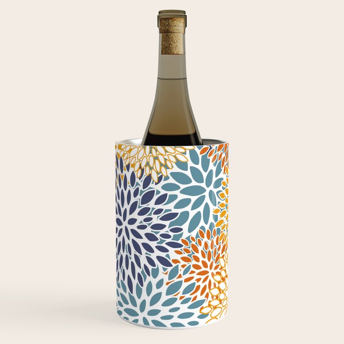 Floral Blooms, Blue, Teal, Orange, Yellow Wine Chiller Gallery Image 3