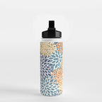 Floral Blooms, Blue, Teal, Orange, Yellow Water Bottle Gallery Image 2