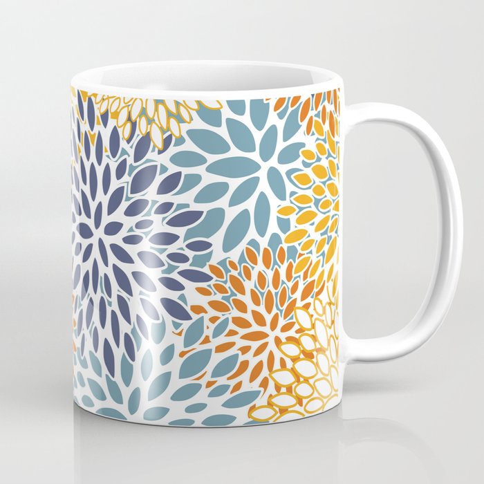Floral Blooms, Blue, Teal, Orange, Yellow Coffee Mug Gallery Image 1