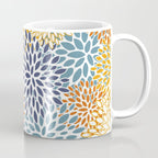 Floral Blooms, Blue, Teal, Orange, Yellow Coffee Mug Gallery Image 1