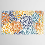 Floral Blooms, Blue, Teal, Orange, Yellow Tablecloth Gallery Image 2
