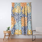 Floral Blooms, Blue, Teal, Orange, Yellow Window Curtain Gallery Image 5