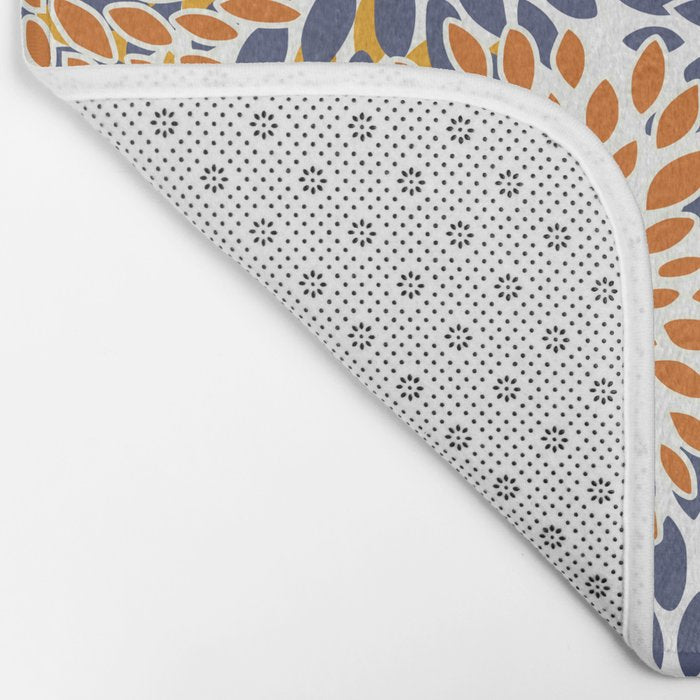 Floral Blooms, Blue, Teal, Orange, Yellow Bath Mat Gallery Image 2