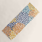 Floral Blooms, Blue, Teal, Orange, Yellow Yoga Mat Gallery Image 1