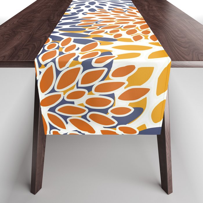 Floral Blooms, Blue, Teal, Orange, Yellow Table Runner Gallery Image 1