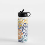 Floral Blooms, Blue, Teal, Orange, Yellow Water Bottle Gallery Image 1