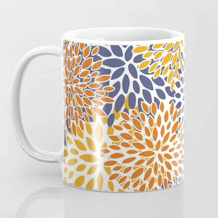 Floral Blooms, Blue, Teal, Orange, Yellow Coffee Mug Gallery Image 3