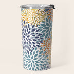 Floral Blooms, Blue, Teal, Orange, Yellow Travel Mug Gallery Image 2