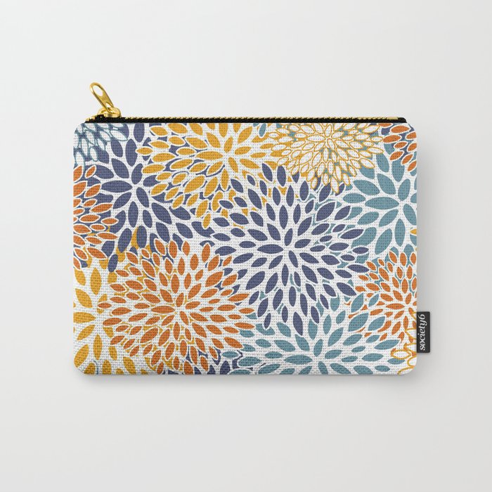 Floral Blooms, Blue, Teal, Orange, Yellow Carry All Pouch Gallery Image 1