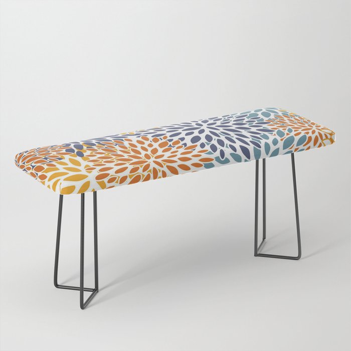 Floral Blooms, Blue, Teal, Orange, Yellow Bench Gallery Image 1