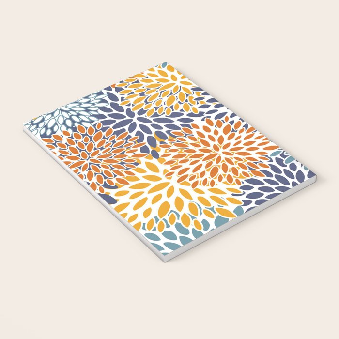 Floral Blooms, Blue, Teal, Orange, Yellow Notebook Gallery Image 3