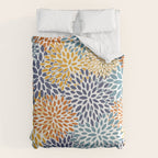 Floral Blooms, Blue, Teal, Orange, Yellow Comforter Gallery Image 6