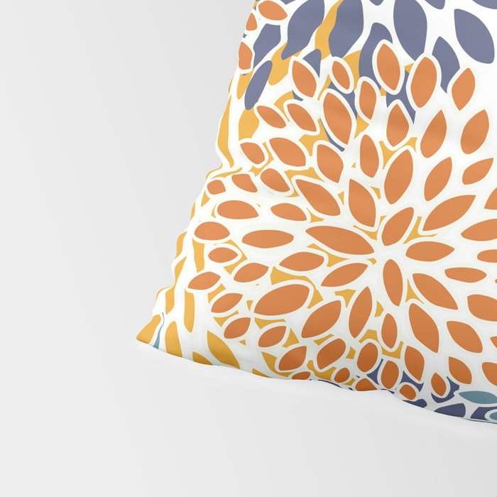 Floral Blooms, Blue, Teal, Orange, Yellow Pillow Sham Gallery Image 4