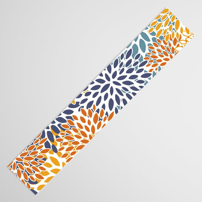 Floral Blooms, Blue, Teal, Orange, Yellow Table Runner Gallery Image 3