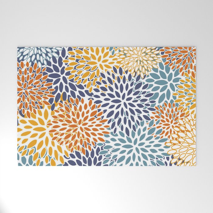 Floral Blooms, Blue, Teal, Orange, Yellow Welcome Mat Gallery Image 1
