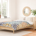 Floral Blooms, Blue, Teal, Orange, Yellow Duvet Cover Gallery Image 2