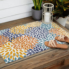 Floral Blooms, Blue, Teal, Orange, Yellow Outdoor Rug Gallery Image 2