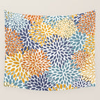 Floral Blooms, Blue, Teal, Orange, Yellow Wall Tapestry Gallery Image 4