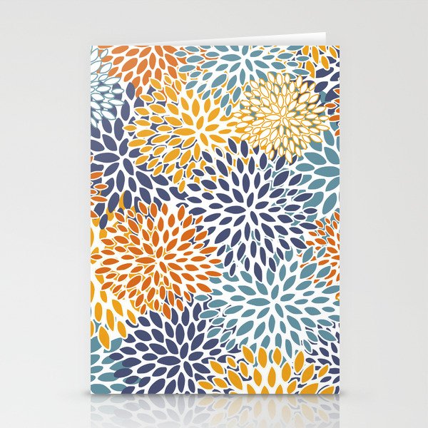 Floral Blooms, Blue, Teal, Orange, Yellow Stationery Card Gallery Image 2