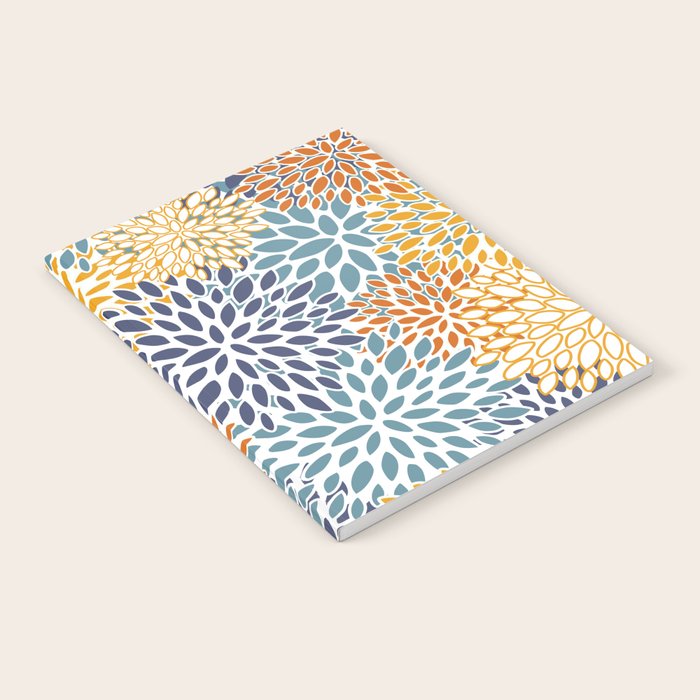 Floral Blooms, Blue, Teal, Orange, Yellow Notebook Gallery Image 2