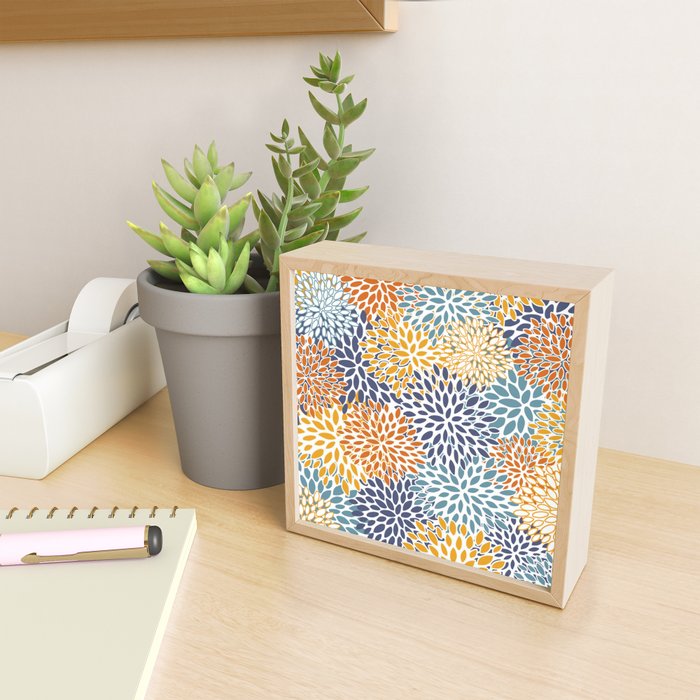 Floral Blooms, Blue, Teal, Orange, Yellow Mini Art Print Gallery Image 2