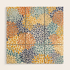 Floral Blooms, Blue, Teal, Orange, Yellow Wood Wall Art Gallery Image 1