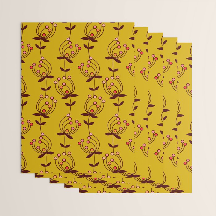 flowers on yellow seamless pattern - mustard yellow Wrapping Paper Gallery Image 3