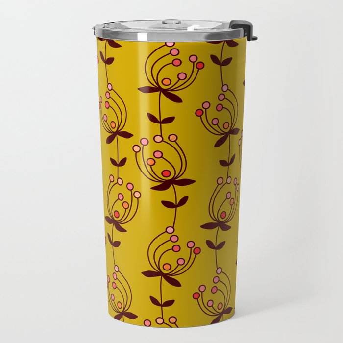 flowers on yellow seamless pattern - mustard yellow Travel Mug Gallery Image 2