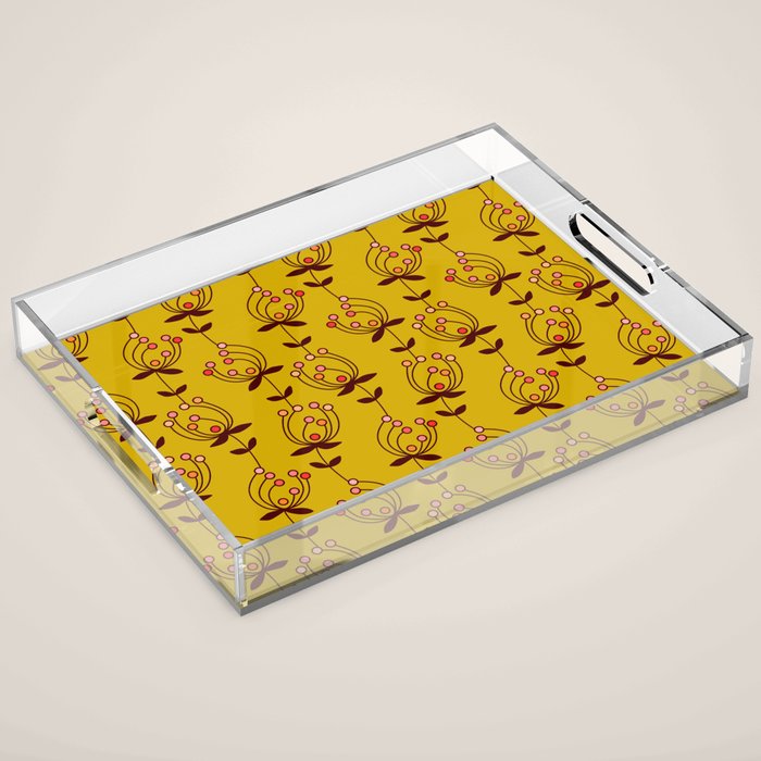 flowers on yellow seamless pattern - mustard yellow Acrylic Tray Gallery Image 1