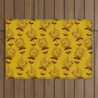 flowers on yellow seamless pattern - mustard yellow Outdoor Rug Gallery Image 1