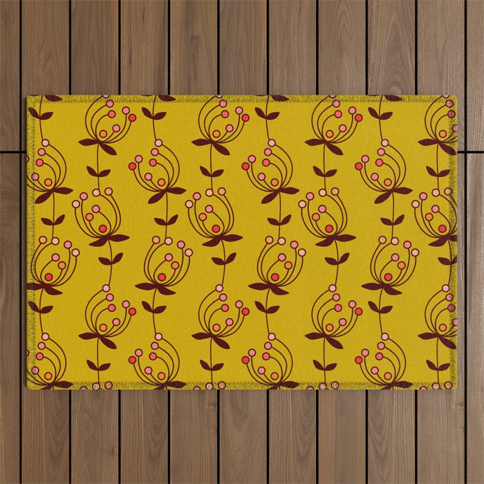 flowers on yellow seamless pattern - mustard yellow Outdoor Rug Gallery Image 1