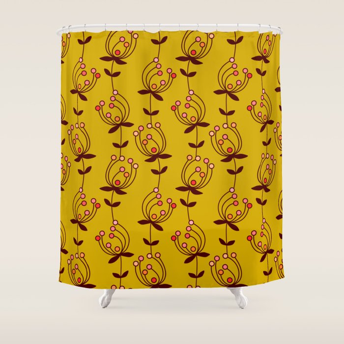 flowers on yellow seamless pattern - mustard yellow Shower Curtain Gallery Image 1