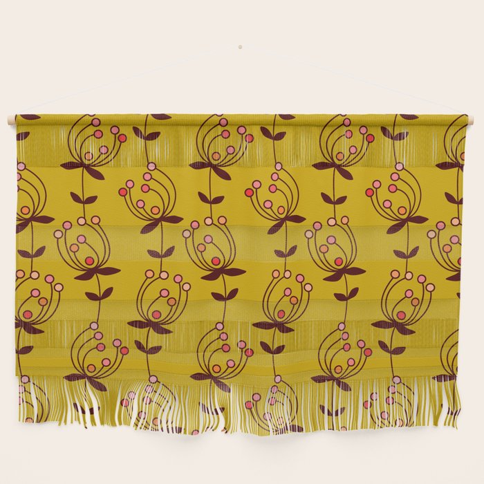 flowers on yellow seamless pattern - mustard yellow Wall Hanging Gallery Image 1