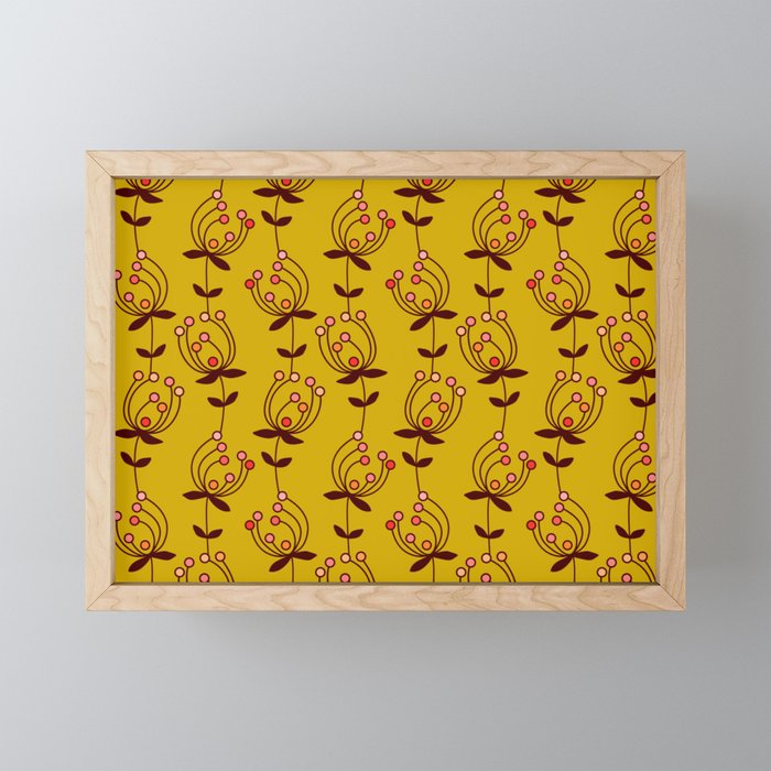 flowers on yellow seamless pattern - mustard yellow Mini Art Print Gallery Image 1