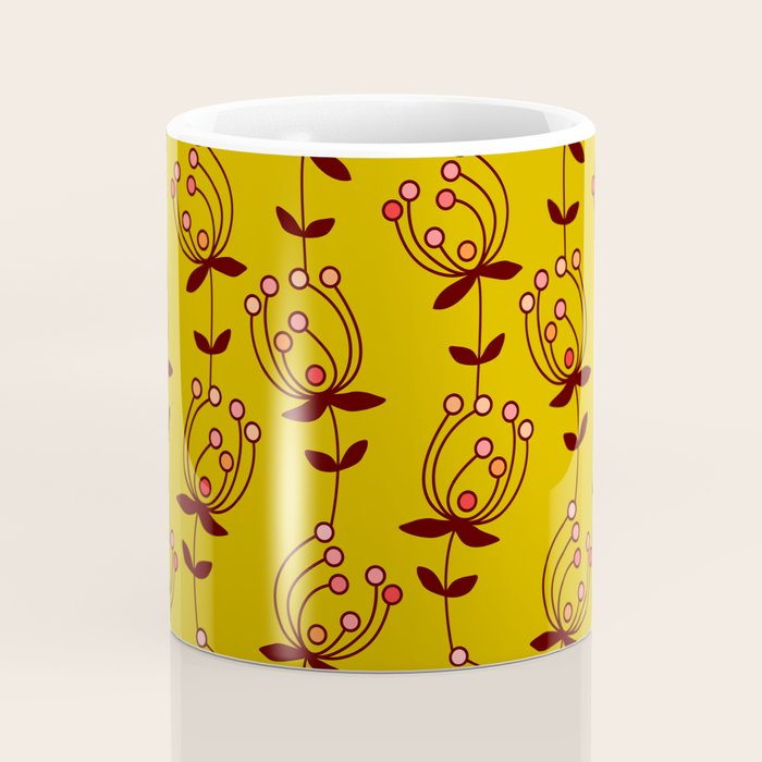 flowers on yellow seamless pattern - mustard yellow Coffee Mug Gallery Image 4