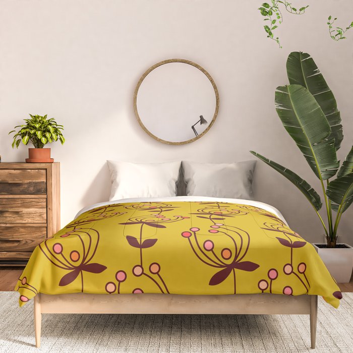 flowers on yellow seamless pattern - mustard yellow Comforter Gallery Image 3