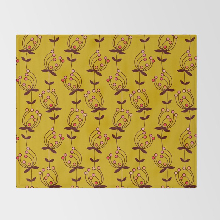 flowers on yellow seamless pattern - mustard yellow Throw Blanket Gallery Image 2