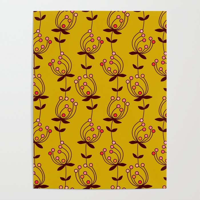 flowers on yellow seamless pattern - mustard yellow Poster Gallery Image 1