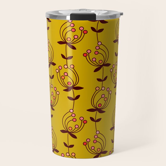 flowers on yellow seamless pattern - mustard yellow Travel Mug Gallery Image 1