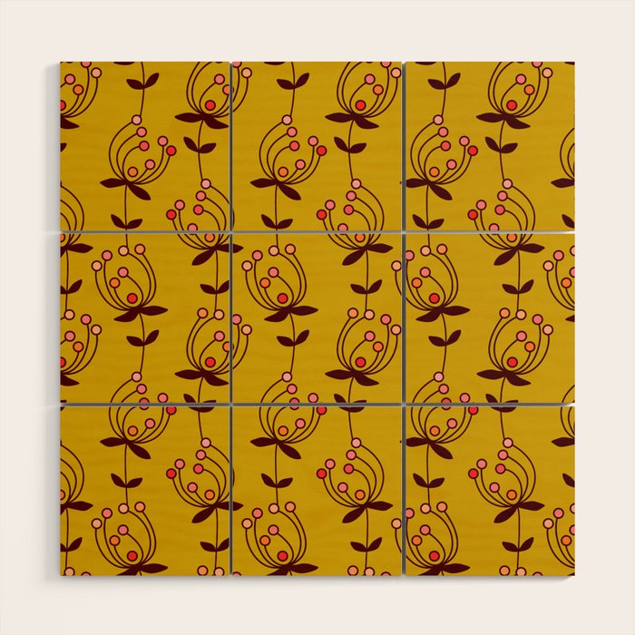 flowers on yellow seamless pattern - mustard yellow Wood Wall Art Gallery Image 1