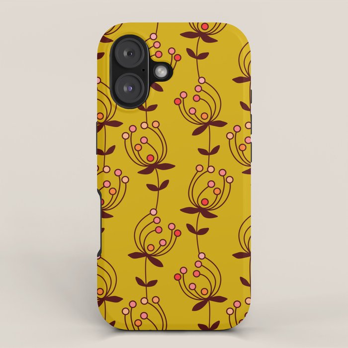 flowers on yellow seamless pattern - mustard yellow iPhone Case Gallery Image 1